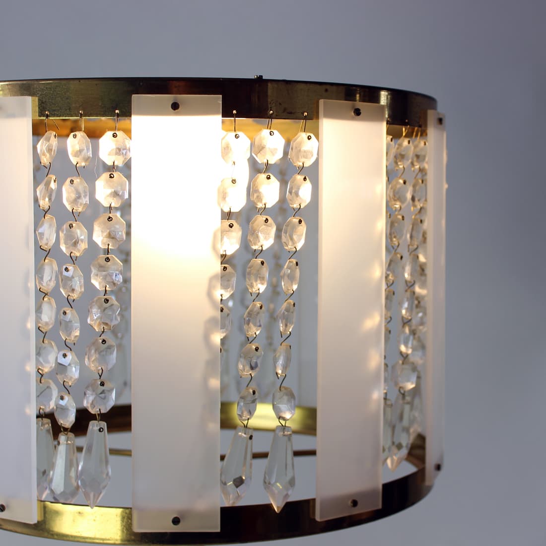 Floor lamp, white, metal plastic crystal, Kamenický Šenov, Czechoslovakia, 1970s. - 91071