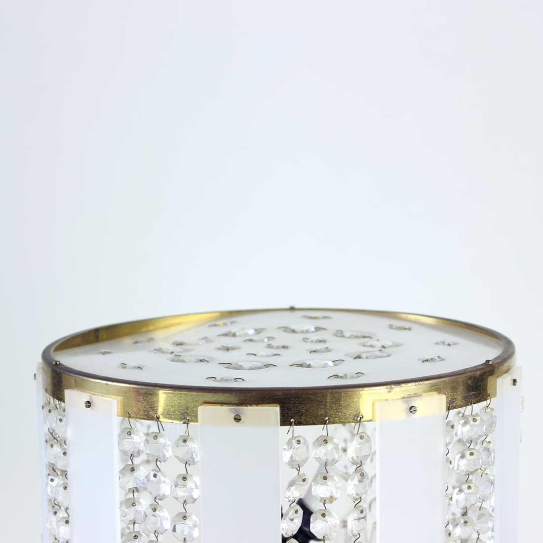 Floor lamp, white, metal plastic crystal, Kamenický Šenov, Czechoslovakia, 1970s. - 91076