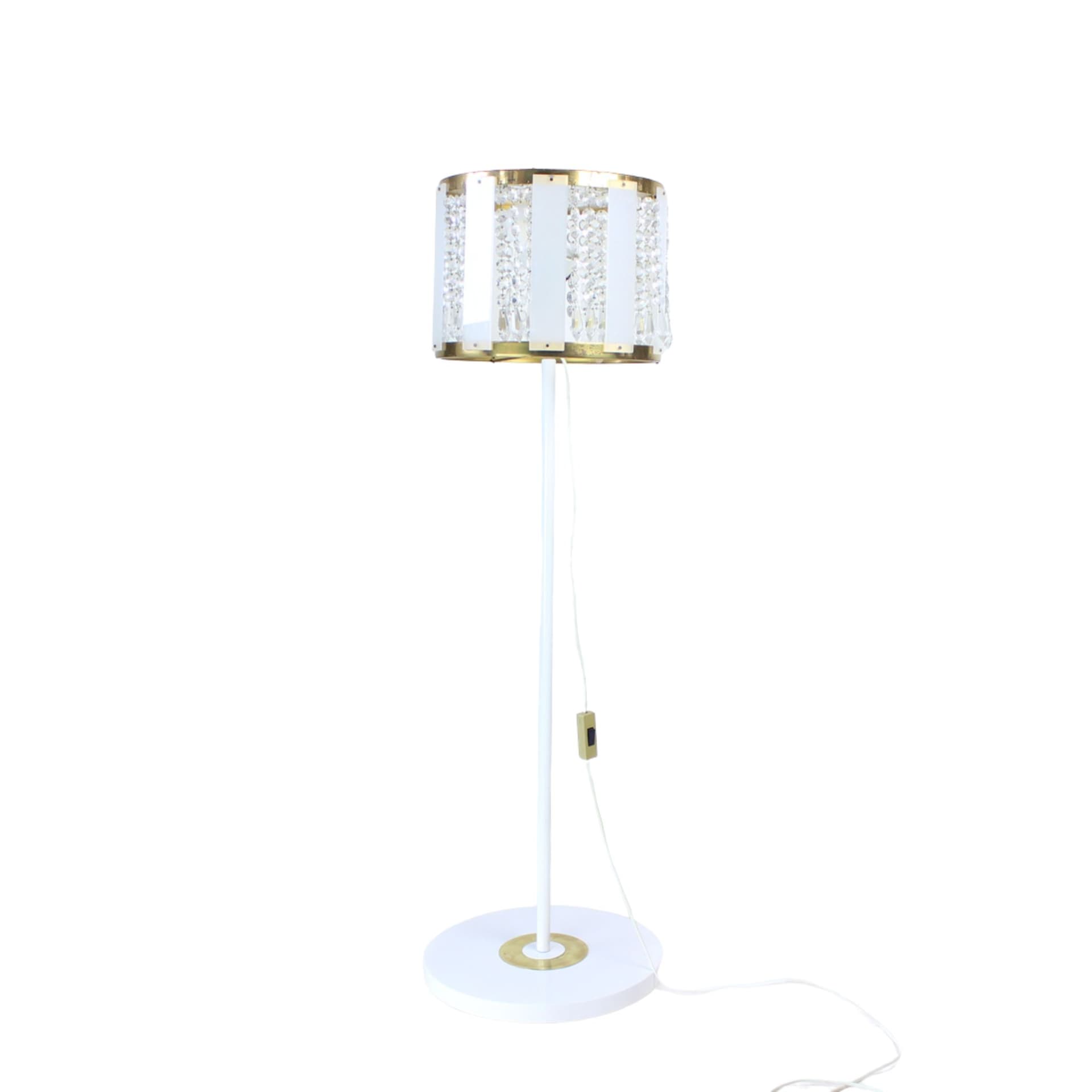 Floor lamp, white, metal plastic crystal, Kamenický Šenov, Czechoslovakia, 1970s. - 92405