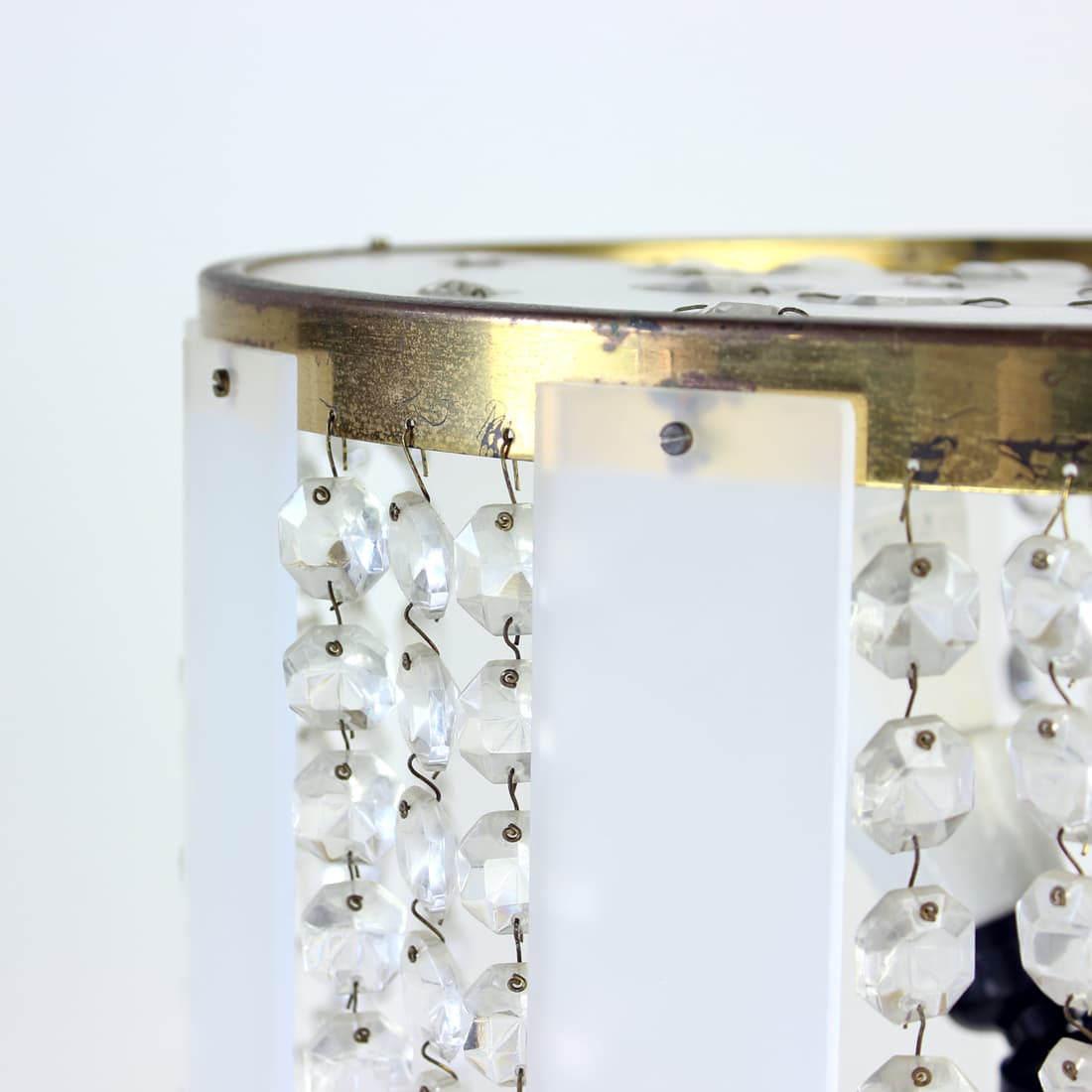 Floor lamp, white, metal plastic crystal, Kamenický Šenov, Czechoslovakia, 1970s. - 91074