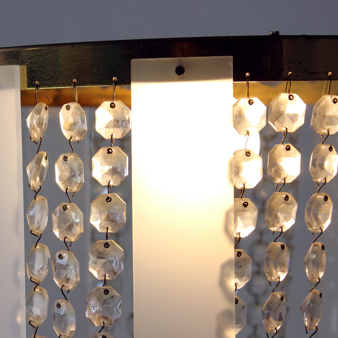 Floor lamp, white, metal plastic crystal, Kamenický Šenov, Czechoslovakia, 1970s. - 91069