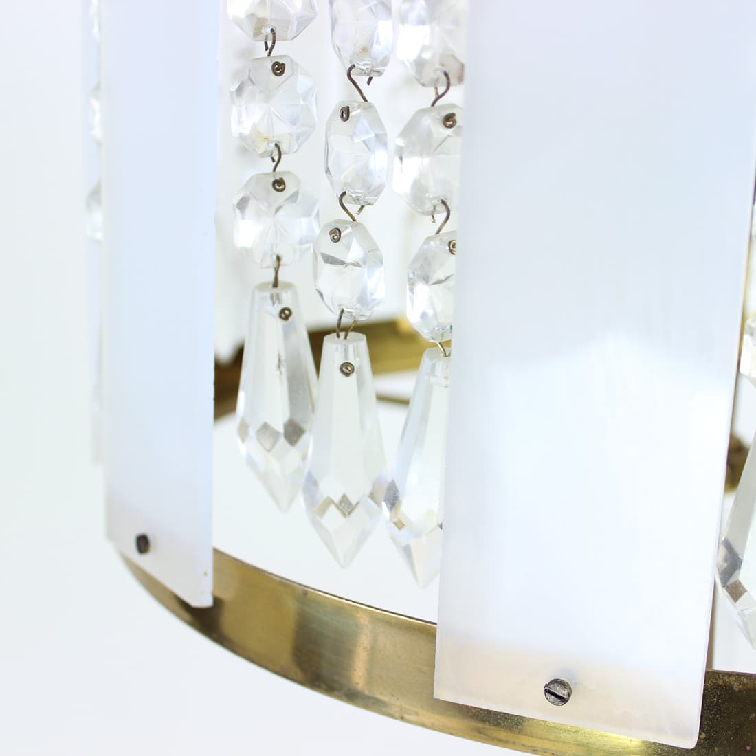 Floor lamp, white, metal plastic crystal, Kamenický Šenov, Czechoslovakia, 1970s. - 91075