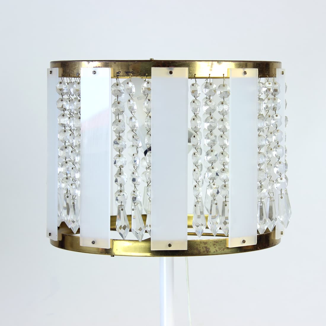Floor lamp, white, metal plastic crystal, Kamenický Šenov, Czechoslovakia, 1970s. - 91073