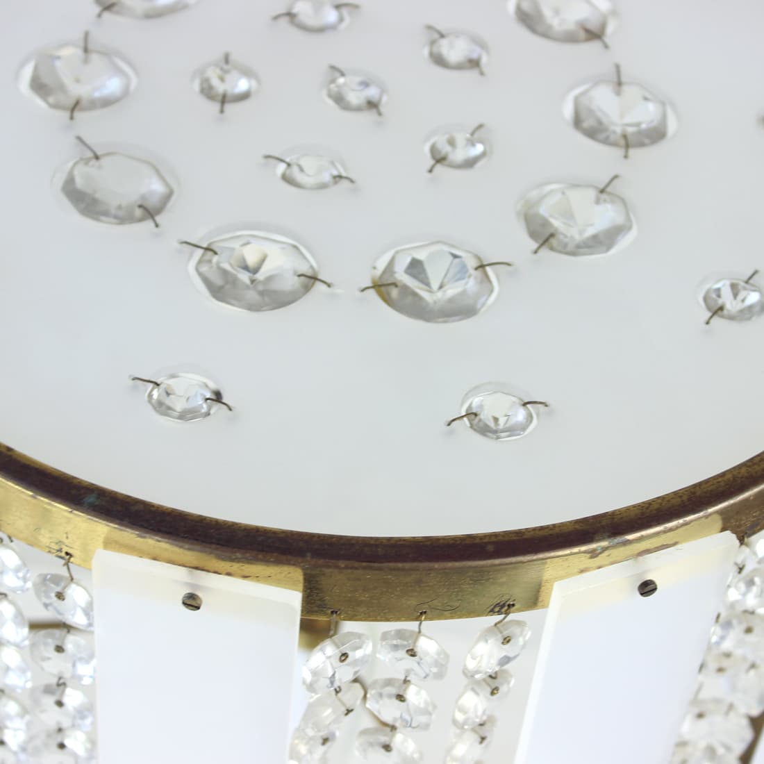 Floor lamp, white, metal plastic crystal, Kamenický Šenov, Czechoslovakia, 1970s. - 91077