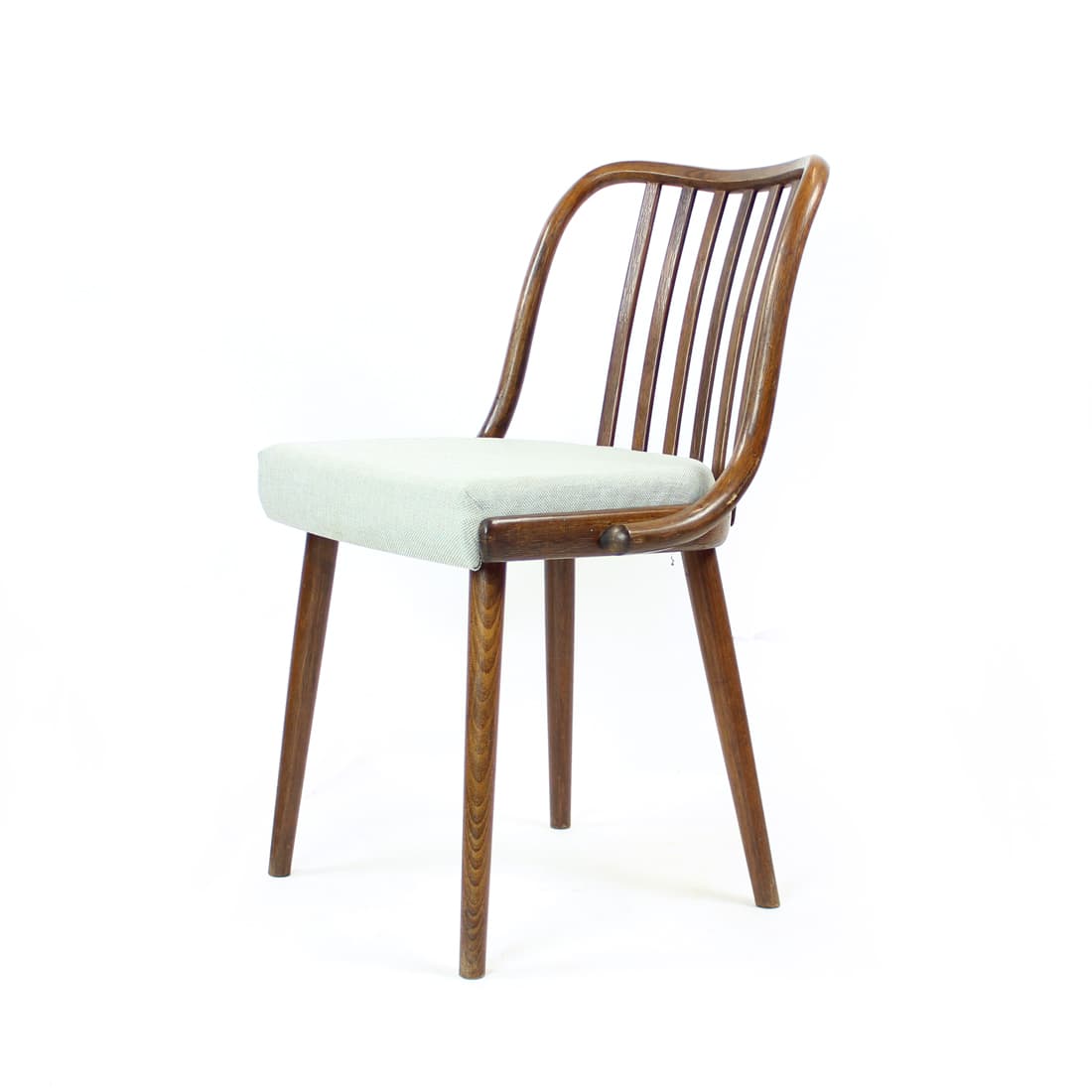 Zestaw czterech krzeseł jadalnianych, dąb ciemny, tapicerka szara, Jitona, Czechosłowacja, lata 60. - 91133