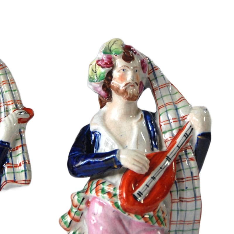 Wielobarwne figurki kominkowe z ceramiki, Staffordshire, Anglia, XIX w. - 6284