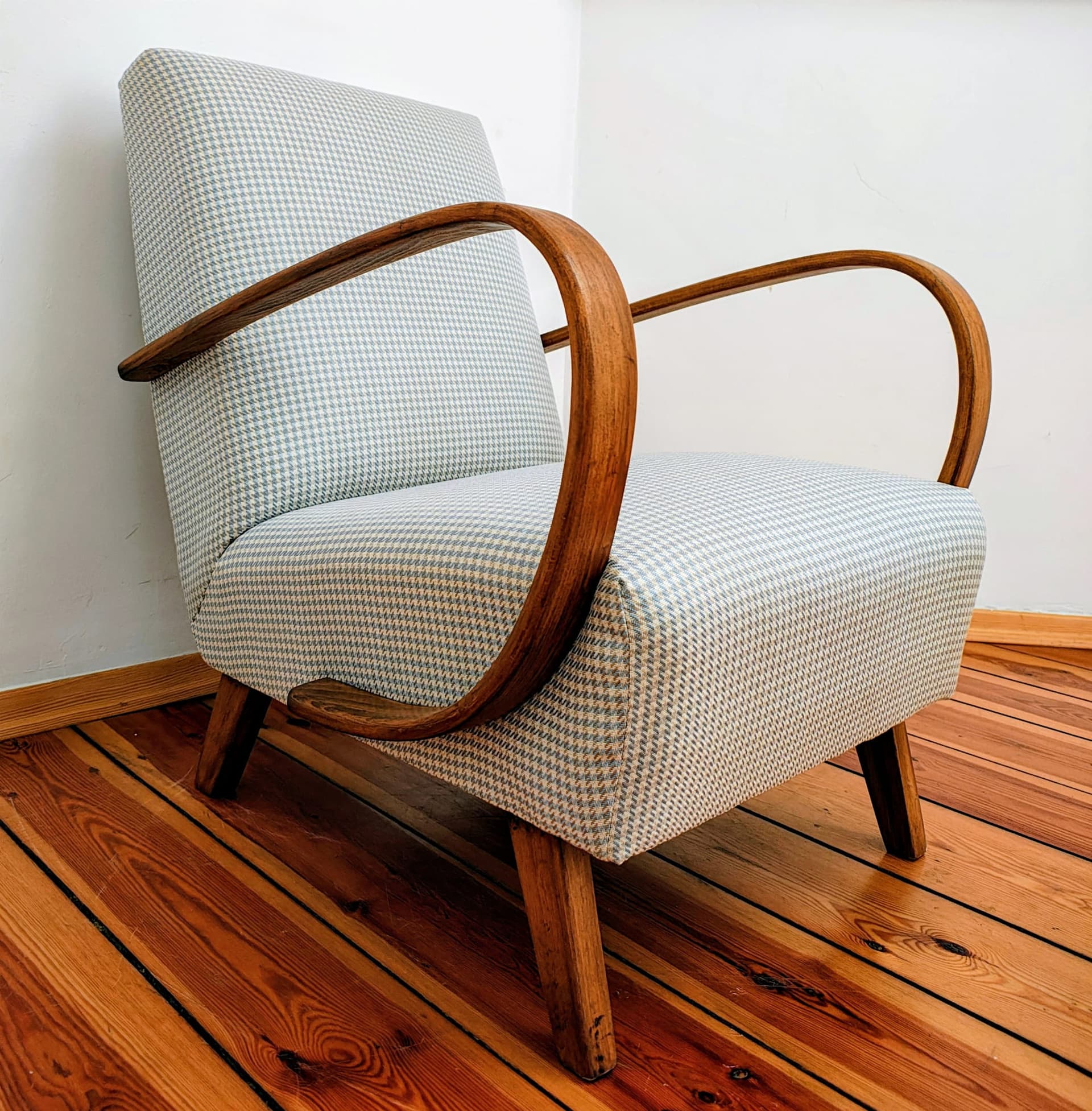 Armchair H 410, green velvet, dark wood, by J. Halabala, UP Závody, Czechoslovakia, 1950s. - 79091