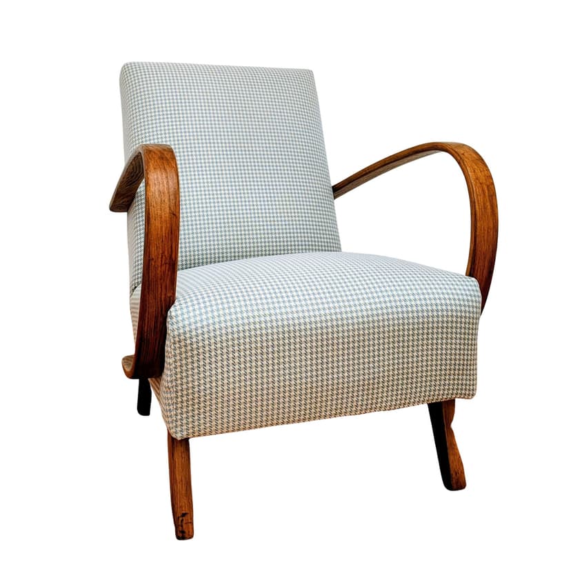 Armchair H 410, green velvet, dark wood, by J. Halabala, UP Závody, Czechoslovakia, 1950s.
