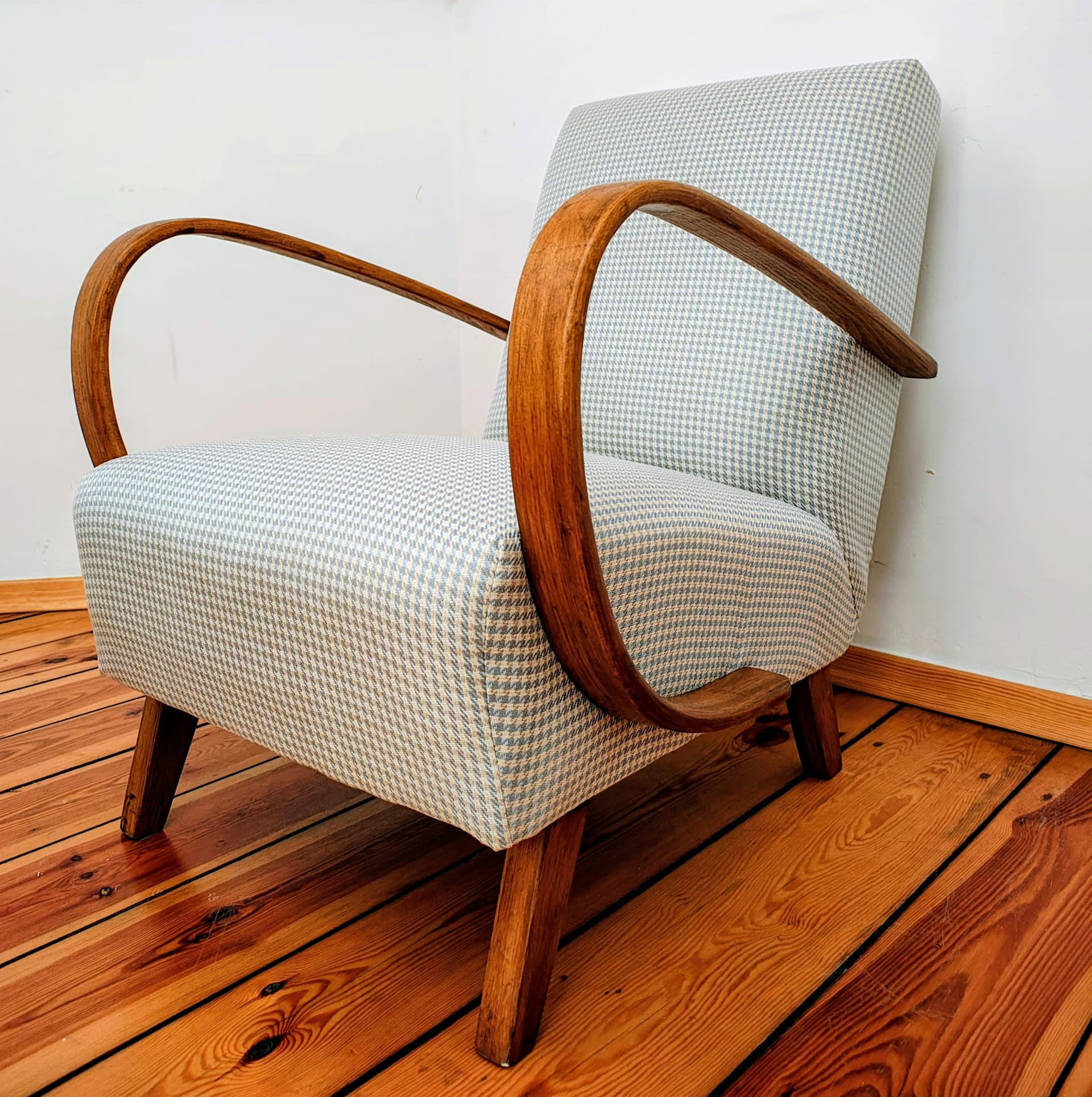 Armchair H 410, green velvet, dark wood, by J. Halabala, UP Závody, Czechoslovakia, 1950s. - 79089