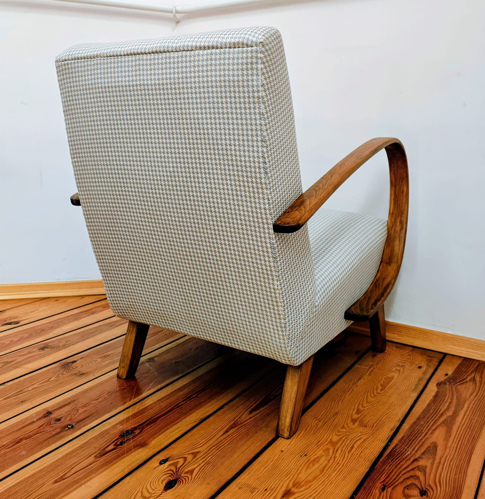 Armchair H 410, green velvet, dark wood, by J. Halabala, UP Závody, Czechoslovakia, 1950s. - 79094