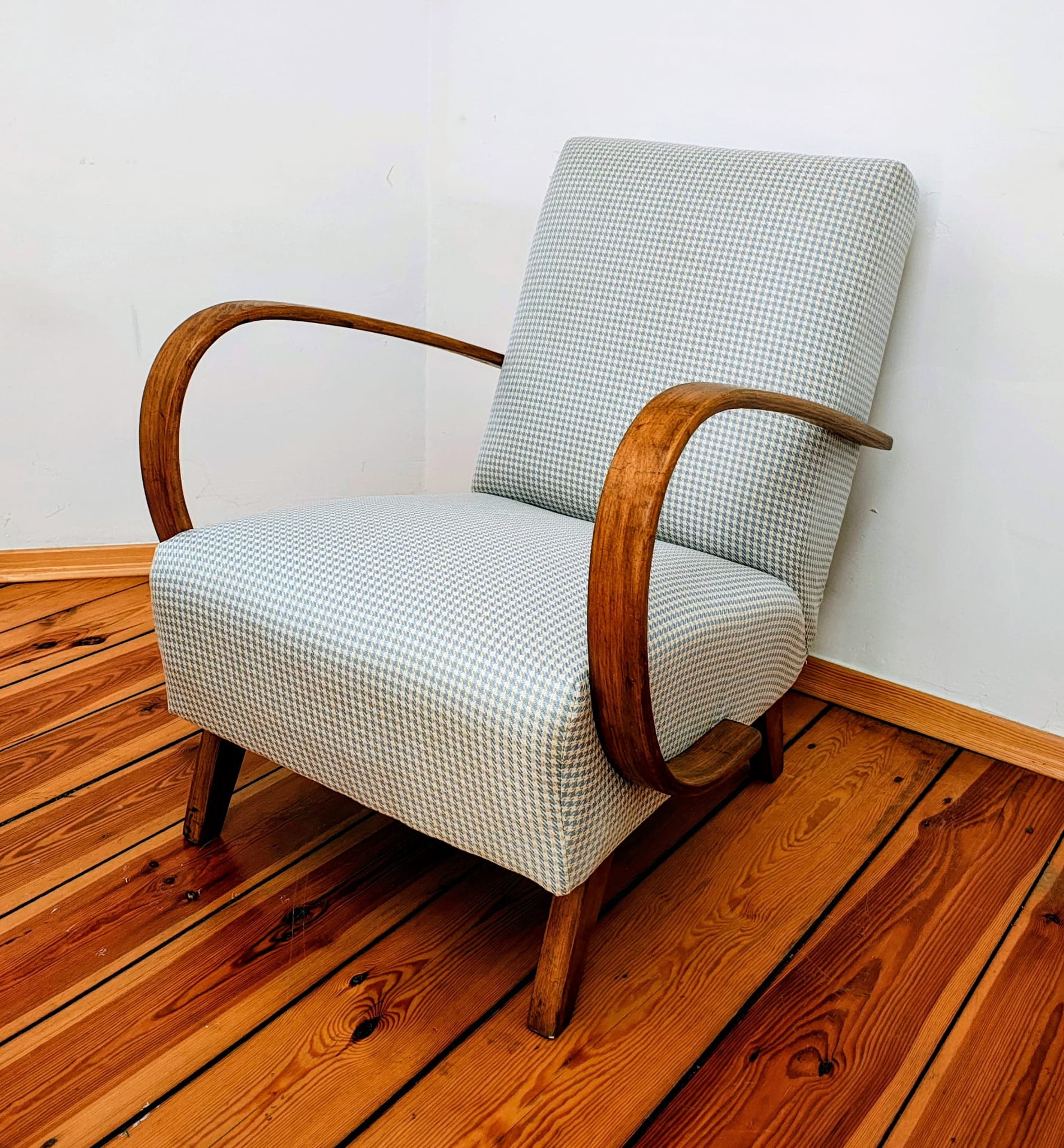 Armchair H 410, green velvet, dark wood, by J. Halabala, UP Závody, Czechoslovakia, 1950s. - 79088