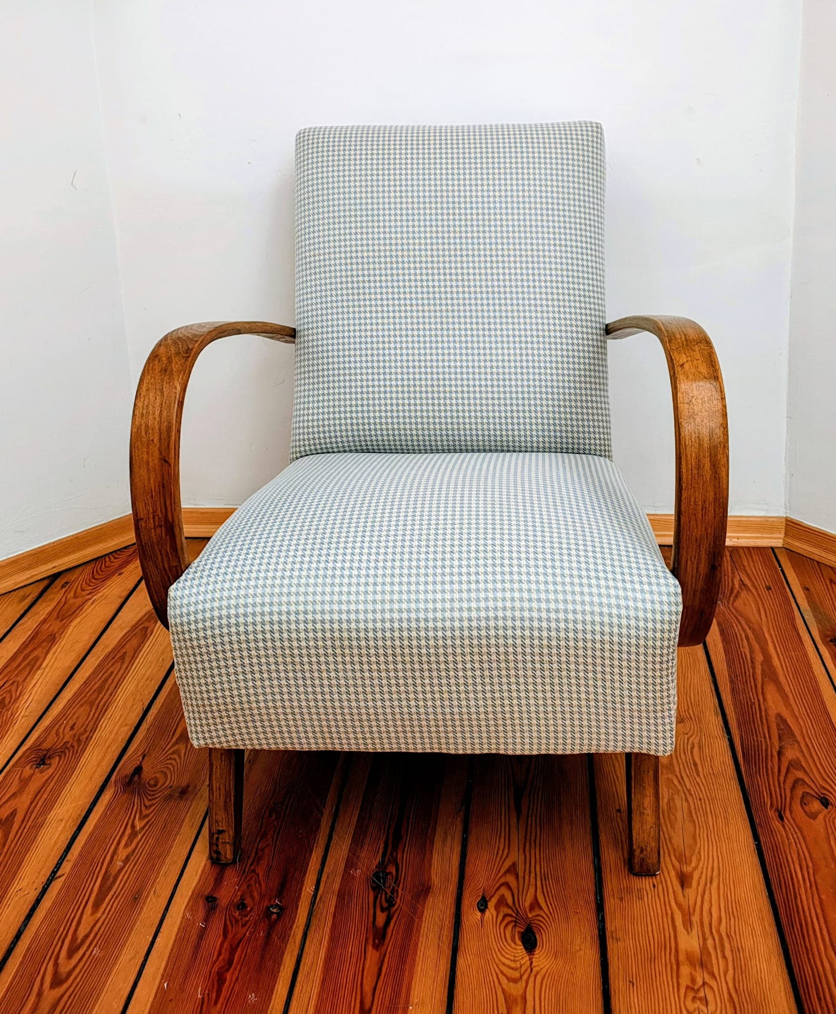 Armchair H 410, green velvet, dark wood, by J. Halabala, UP Závody, Czechoslovakia, 1950s. - 79087