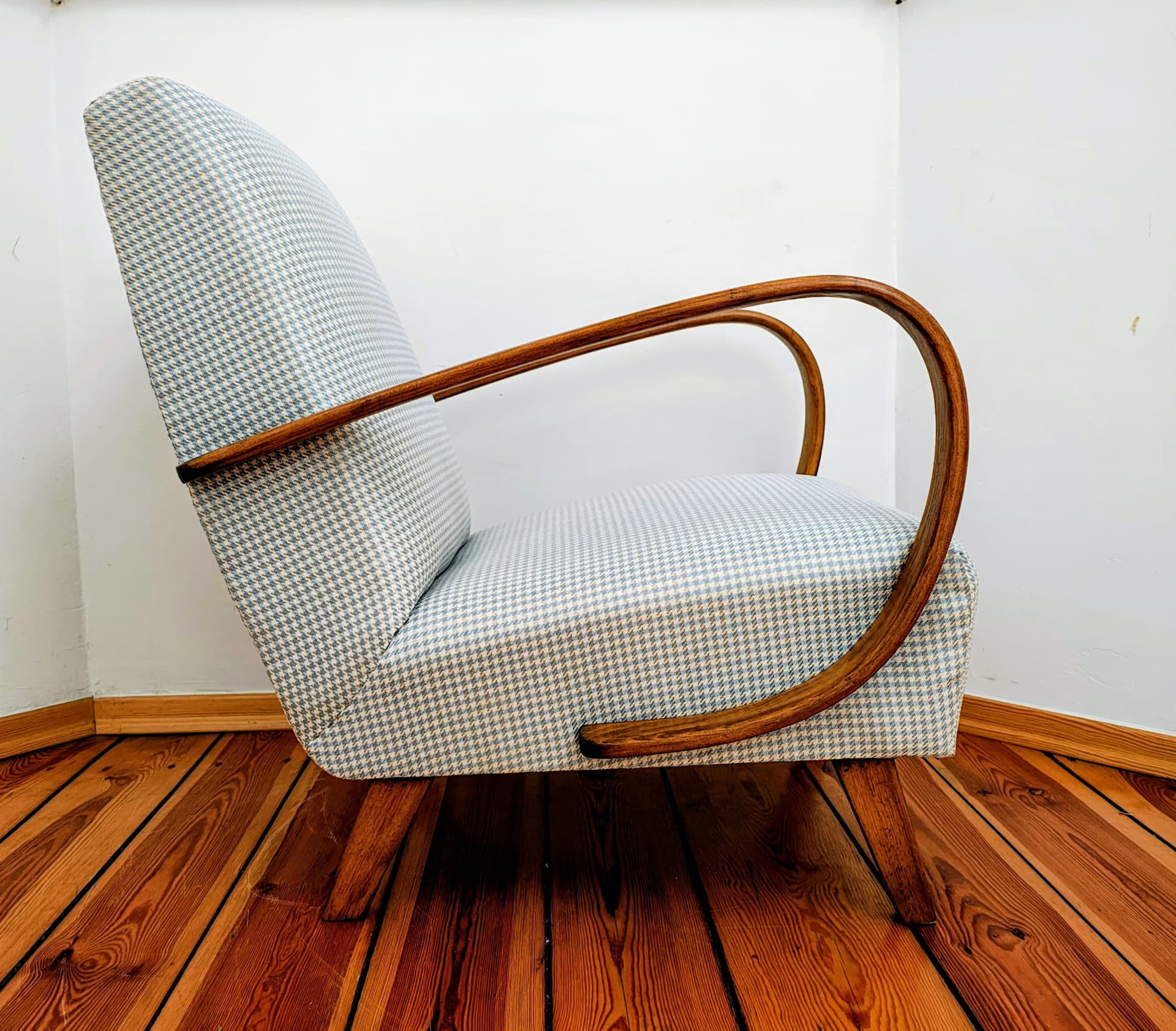 Armchair H 410, green velvet, dark wood, by J. Halabala, UP Závody, Czechoslovakia, 1950s. - 79092
