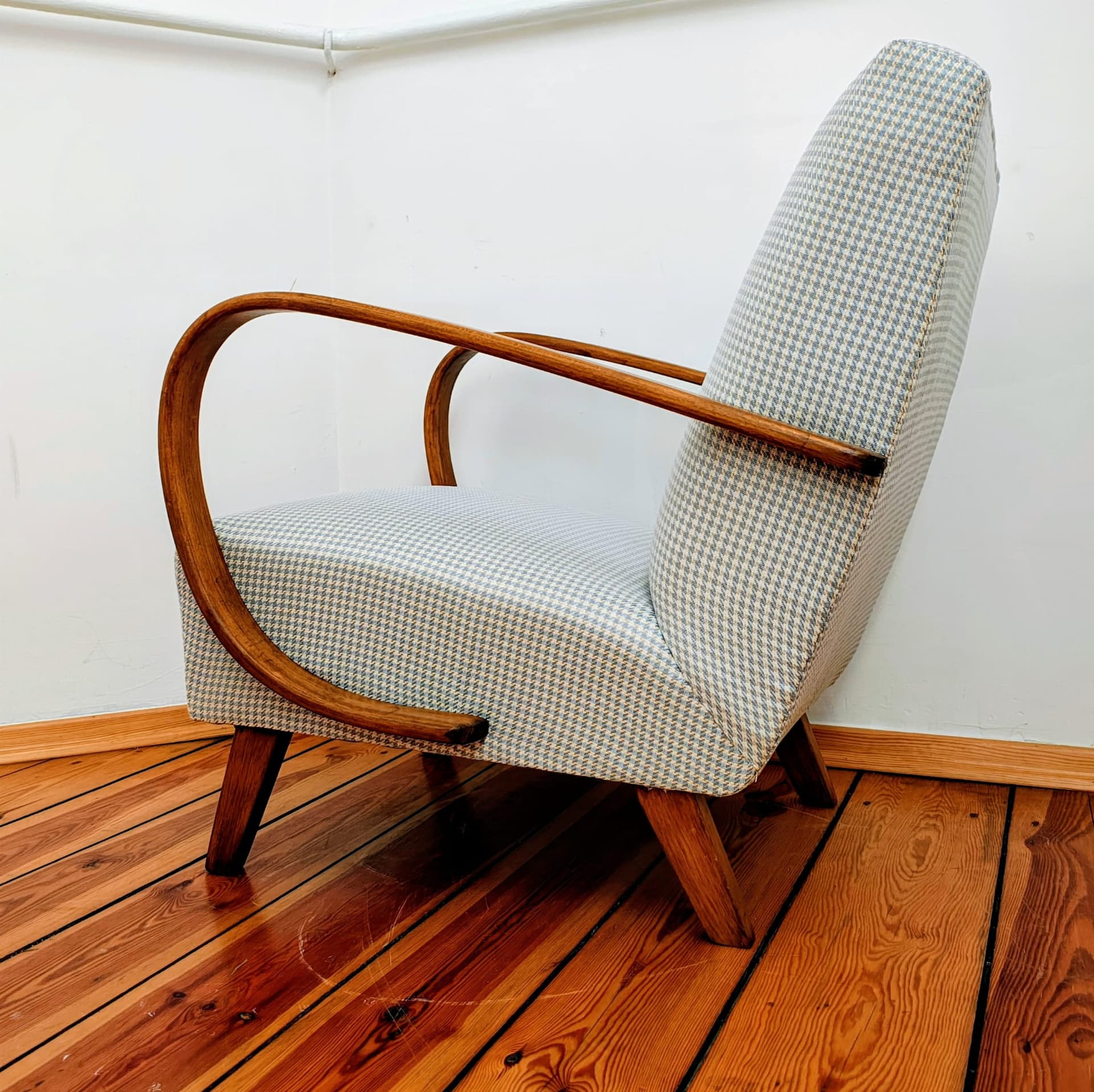 Armchair H 410, green velvet, dark wood, by J. Halabala, UP Závody, Czechoslovakia, 1950s. - 79093
