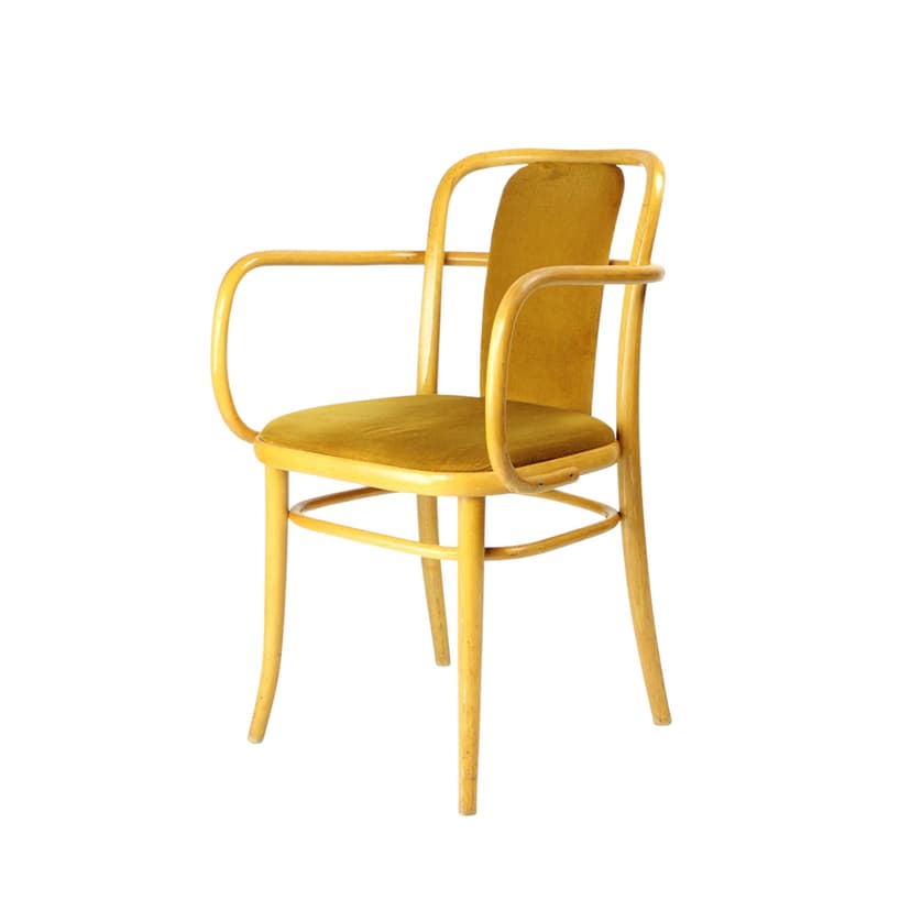 Krzesło, złoty velvet, dąb, proj. J. Hoffmann, TON, Czechosłowacja, lata 30.