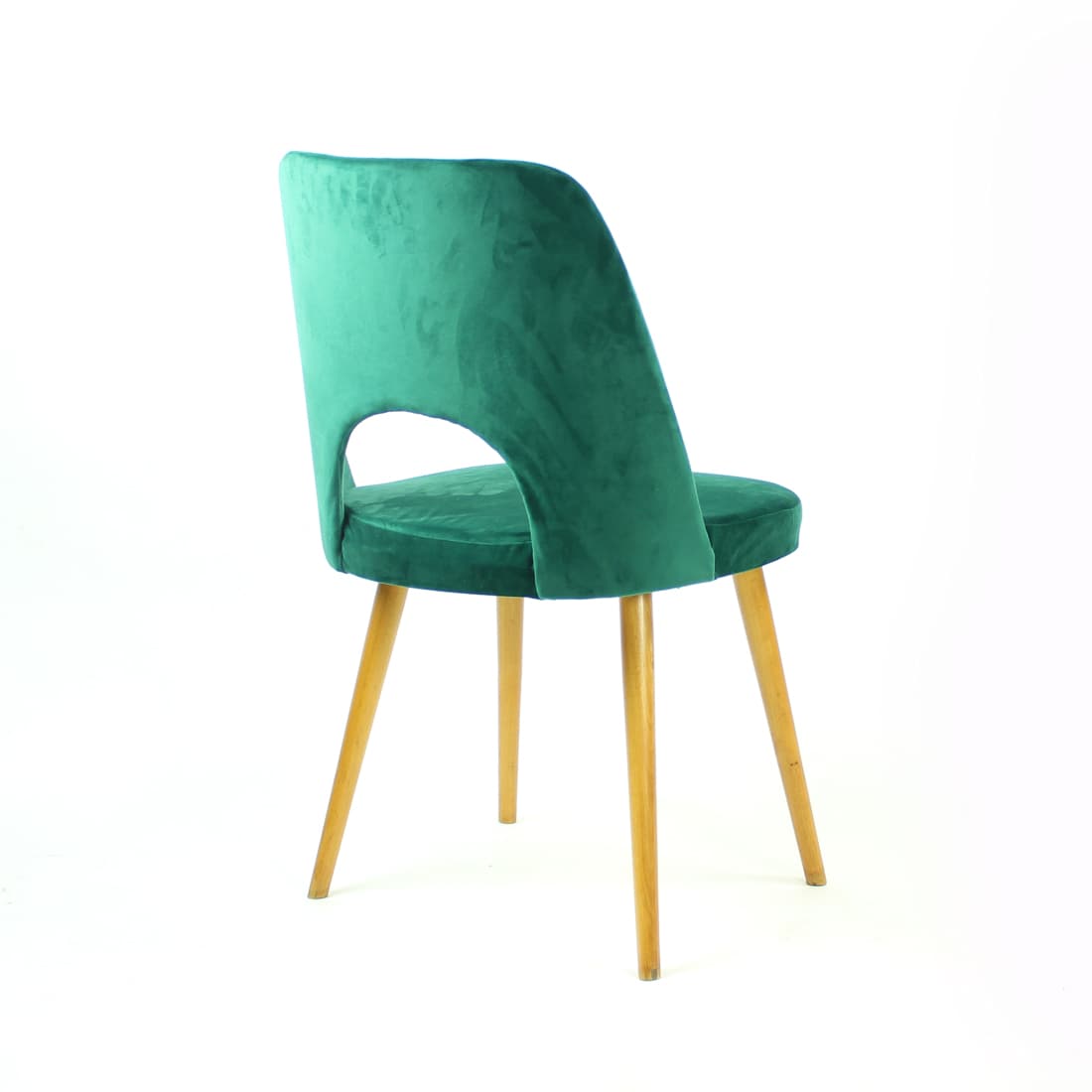 Komplet czterech krzeseł jadalnianych, velvet zielony, dąb jasny, proj. O. Haerdtl, TON, Czechosłowacja, lata 60. - 91206