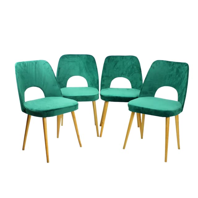 Komplet czterech krzeseł jadalnianych, velvet zielony, dąb jasny, proj. O. Haerdtl, TON, Czechosłowacja, lata 60. - WYMIARY