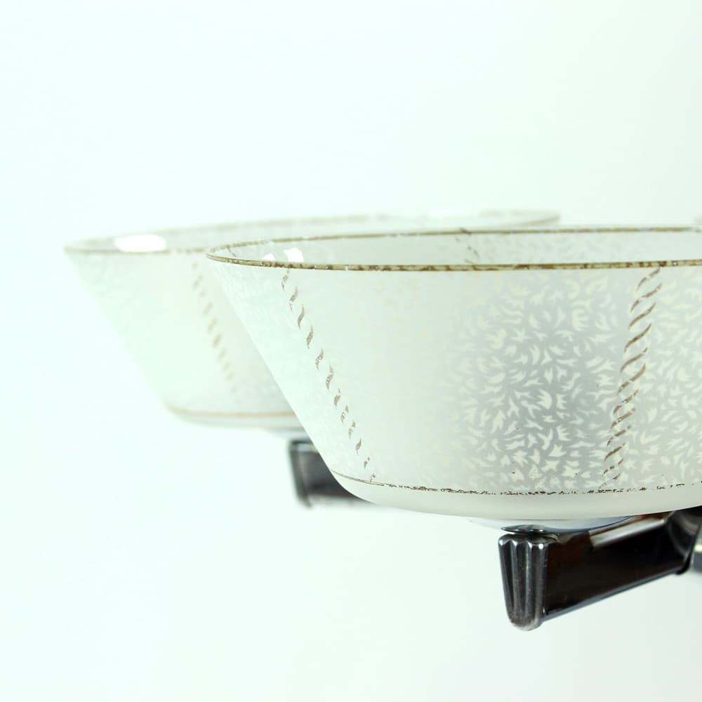 Ceiling lamp Art Deco, silver chrome steel, milky glass, dark wood, Czechoslovakia, 1940s. - 91221