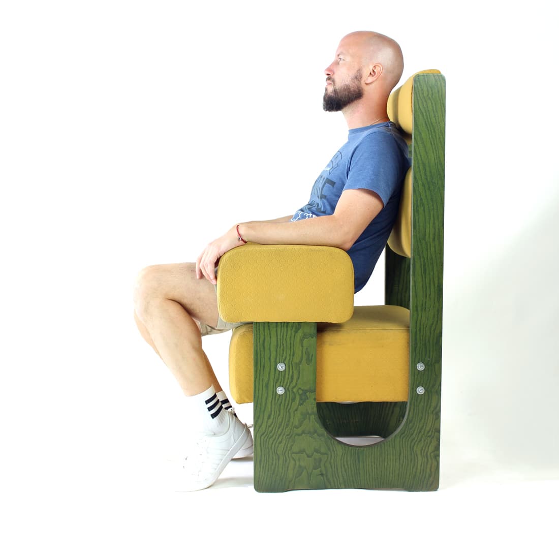 Postmodern Throne Armchair, green plywood, Czechoslovakia, 1980s. - 91311