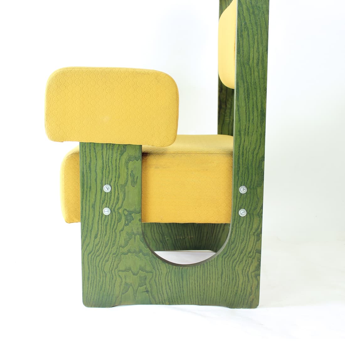 Postmodern Throne Armchair, green plywood, Czechoslovakia, 1980s. - 91305