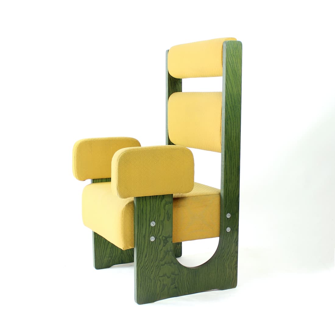 Postmodern Throne Armchair, green plywood, Czechoslovakia, 1980s. - 91304