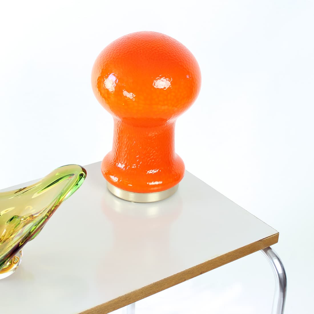 Stolik boczny, szary, formika, stal chromowana, Czechosłowacja, lata 60. - 91359