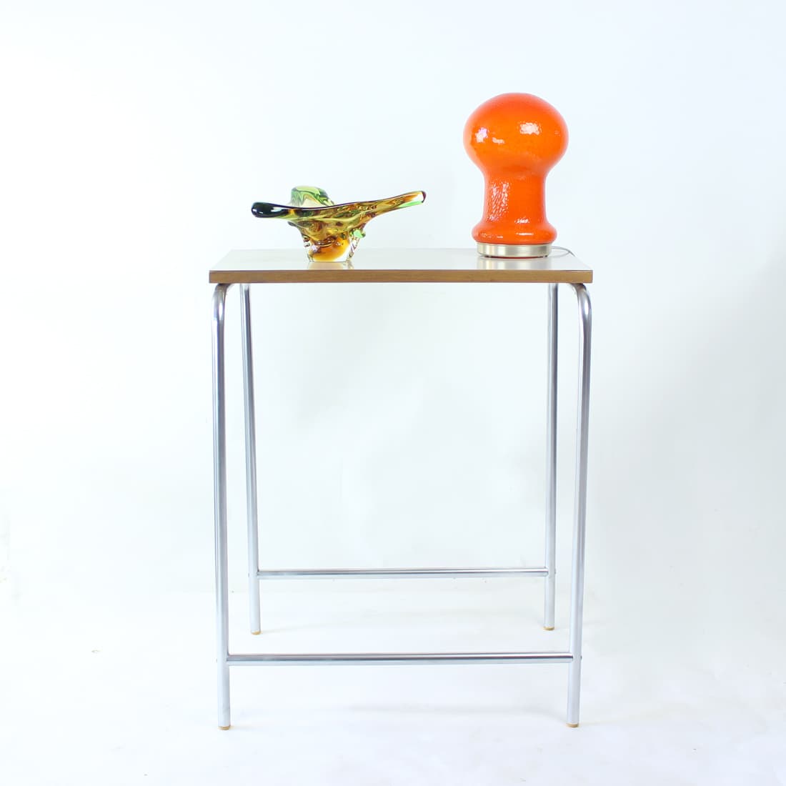 Stolik boczny, szary, formika, stal chromowana, Czechosłowacja, lata 60. - 91355