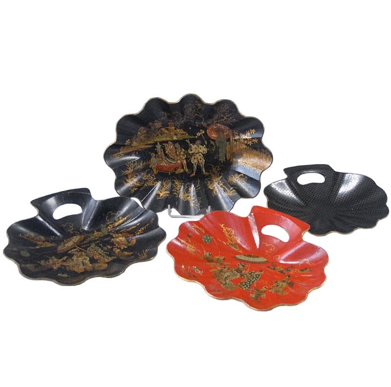 Black and Red Paper Mache Platter Set, France, 19th c.