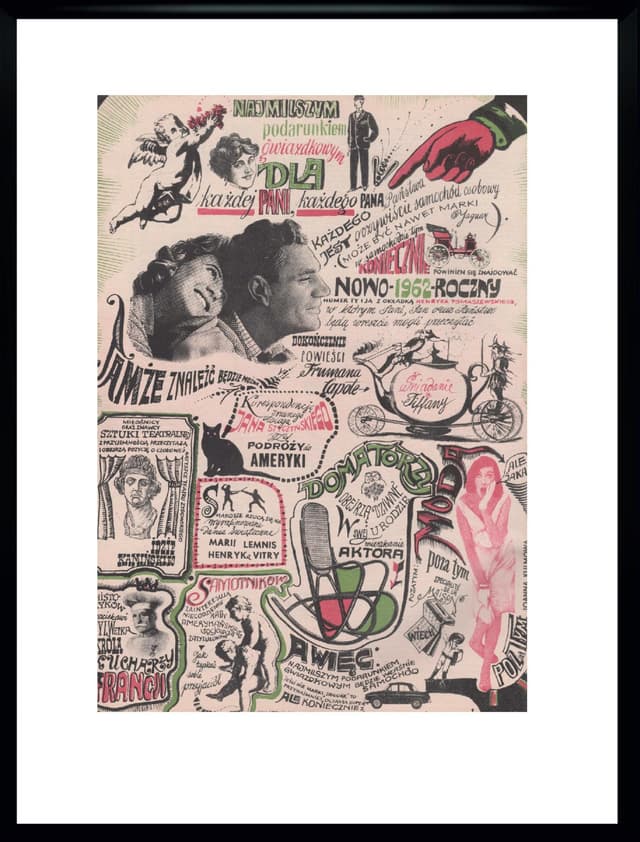 Kolaż Ty i Ja, 30x40 cm, papier biały, Polska, lata 60. - WYMIARY