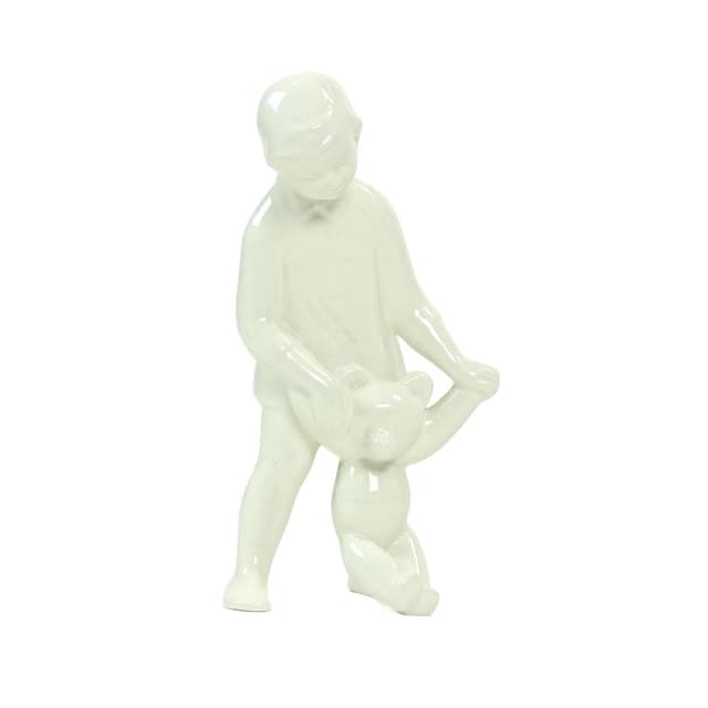 Rzeźba dziewczynka z misiem, biała, porcelana, Czechosłowacja, lata 60. - WYMIARY