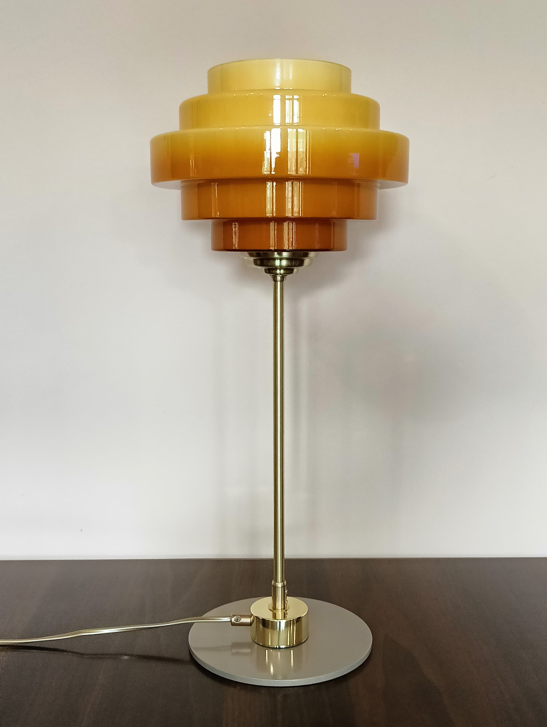 Lampa biurkowa, pomarańczowy, szkło, mosiądz, Niemcy, lata 70. - 80367