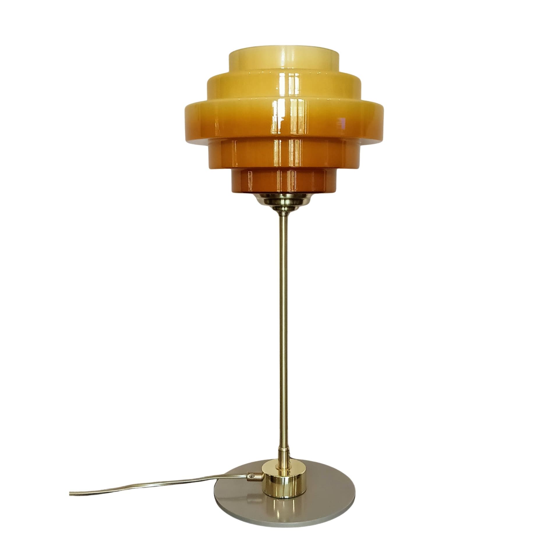 Lampa biurkowa, pomarańczowy, szkło, mosiądz, Niemcy, lata 70.