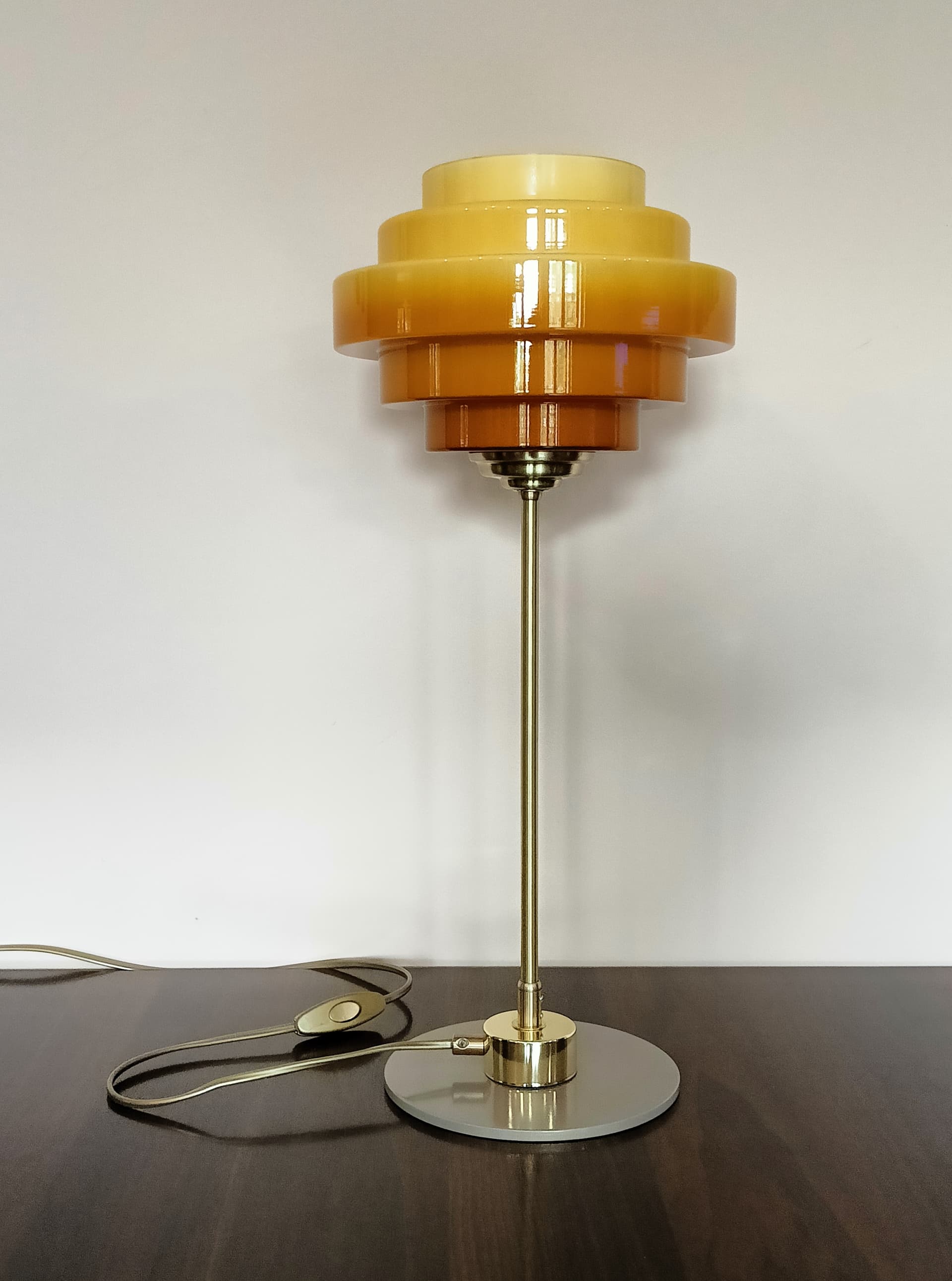 Lampa biurkowa, pomarańczowy, szkło, mosiądz, Niemcy, lata 70. - 80368