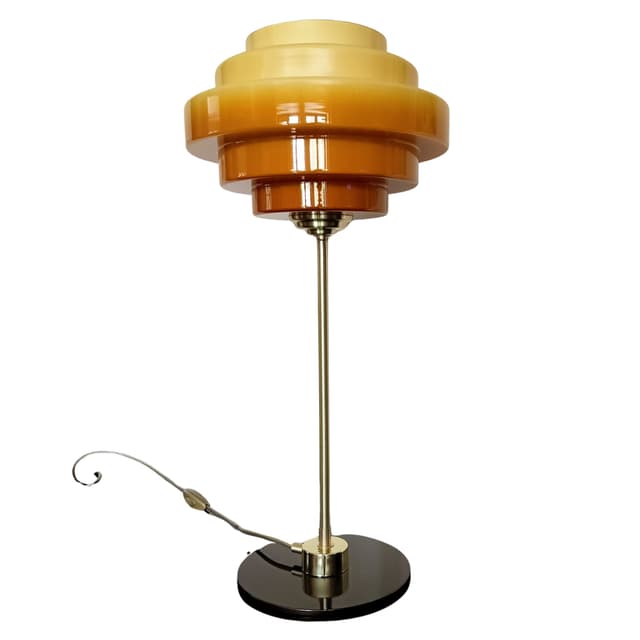 Lampa biurkowa, żółty, szkło, Niemcy, lata 70. - WYMIARY