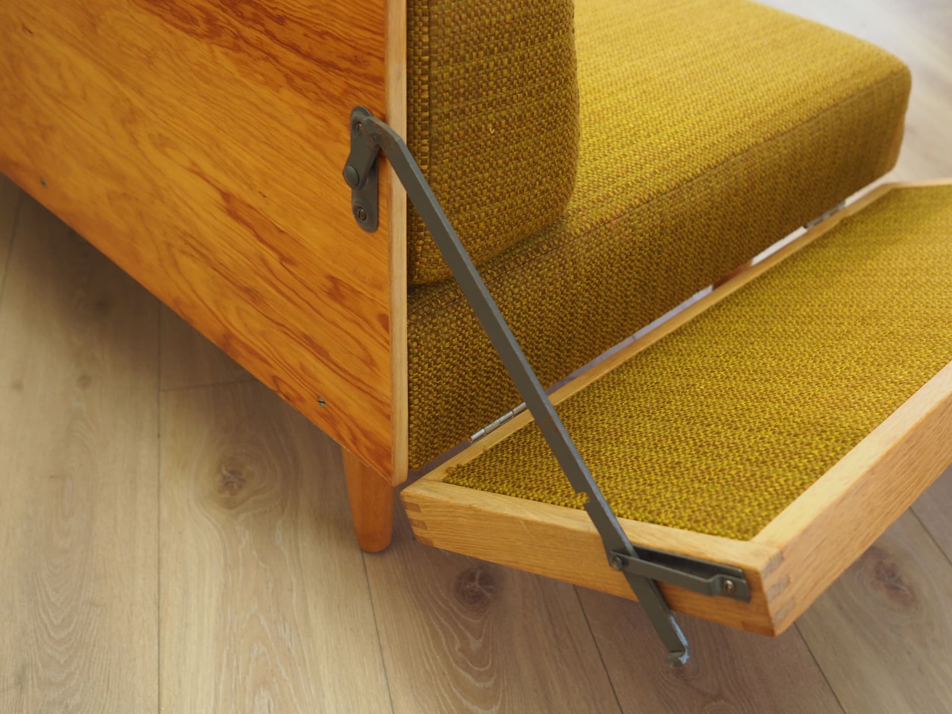 Sofa, żółty, dąb, tkanina, Dania, lata 60. - 80705