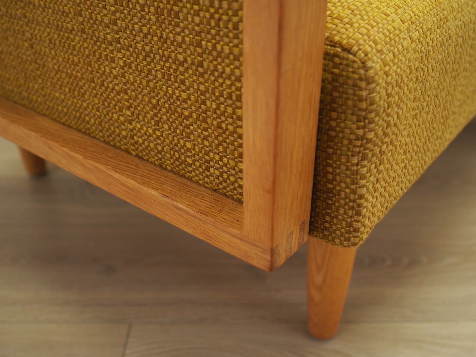 Sofa, żółty, dąb, tkanina, Dania, lata 60. - 80700