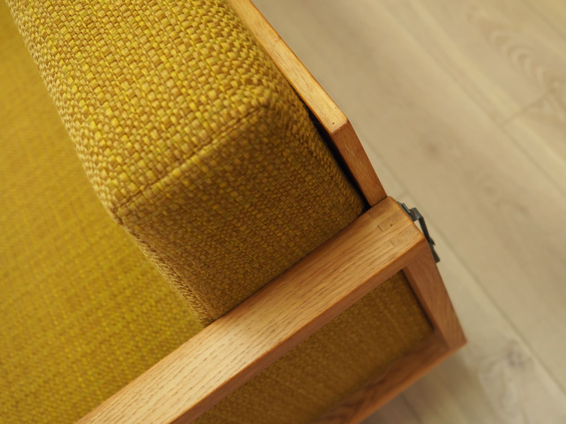 Sofa, żółty, dąb, tkanina, Dania, lata 60. - 80704