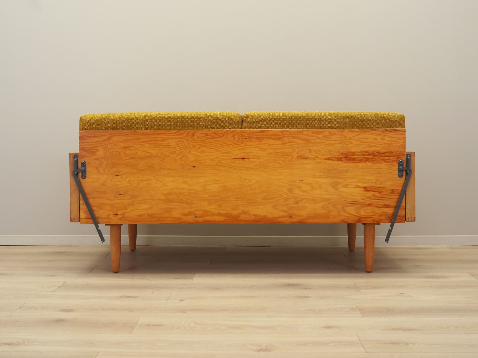 Sofa, żółty, dąb, tkanina, Dania, lata 60. - 80697