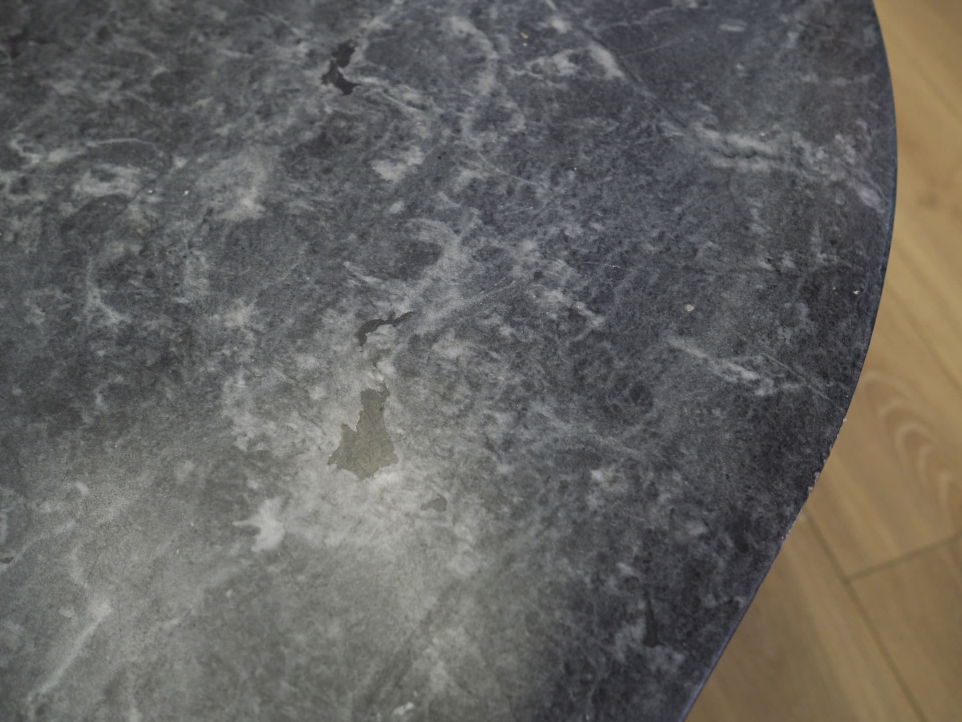 Coffee table, postmodernist, grey marble, transparent glass, black wood, black metal, Italy, 1980s. - 80782