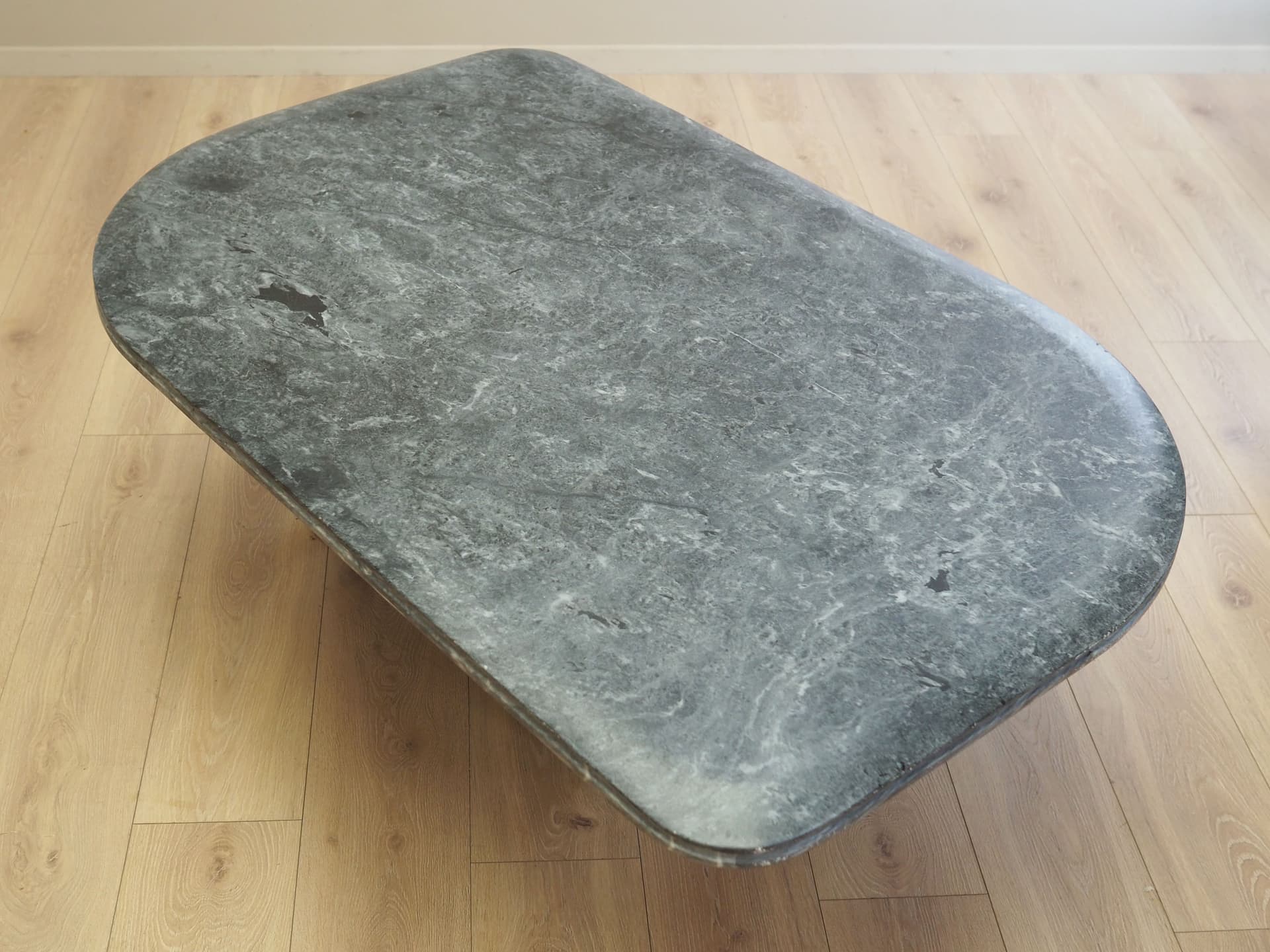 Coffee table, postmodernist, grey marble, transparent glass, black wood, black metal, Italy, 1980s. - 80773