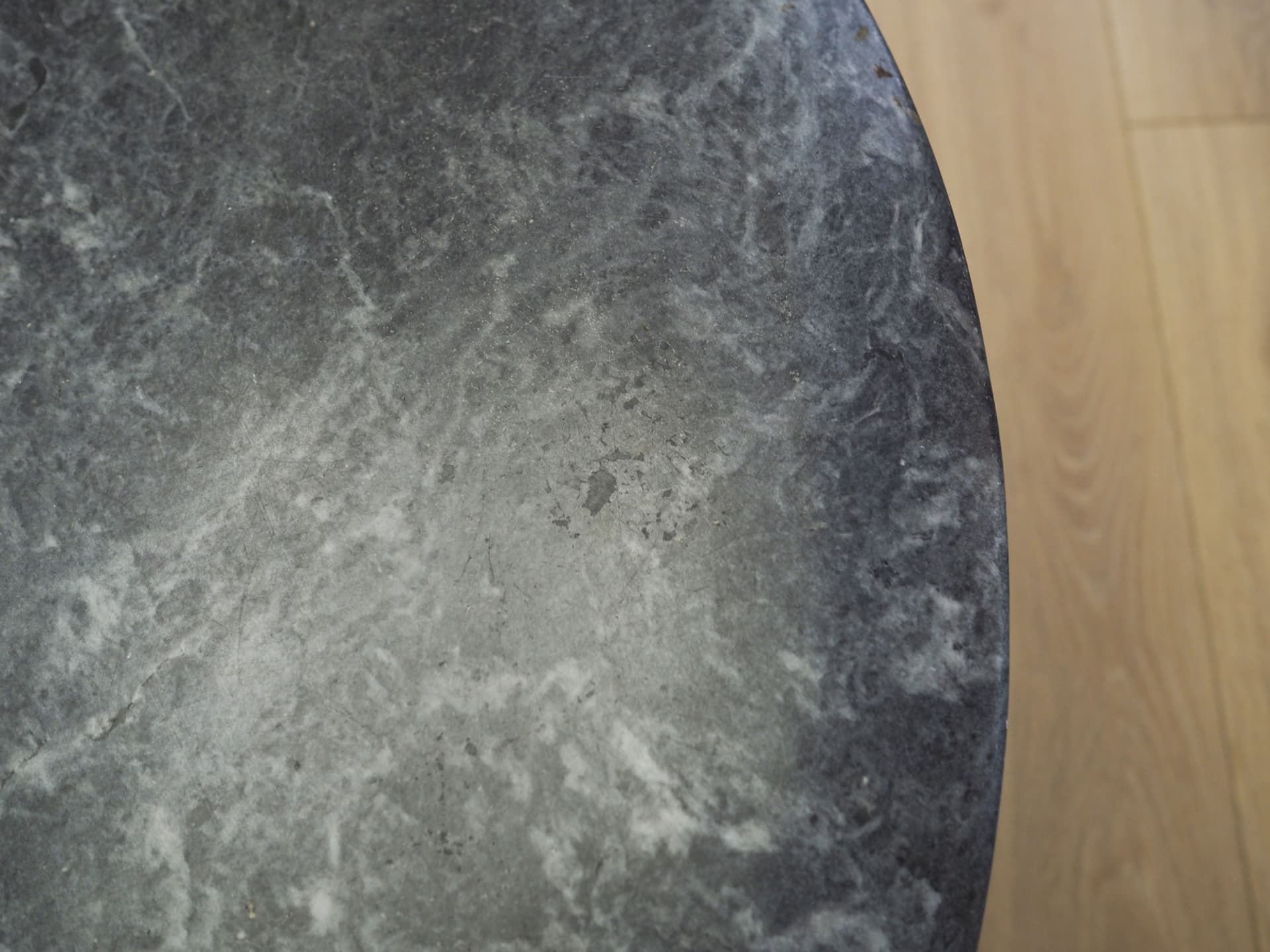 Coffee table, postmodernist, grey marble, transparent glass, black wood, black metal, Italy, 1980s. - 80783