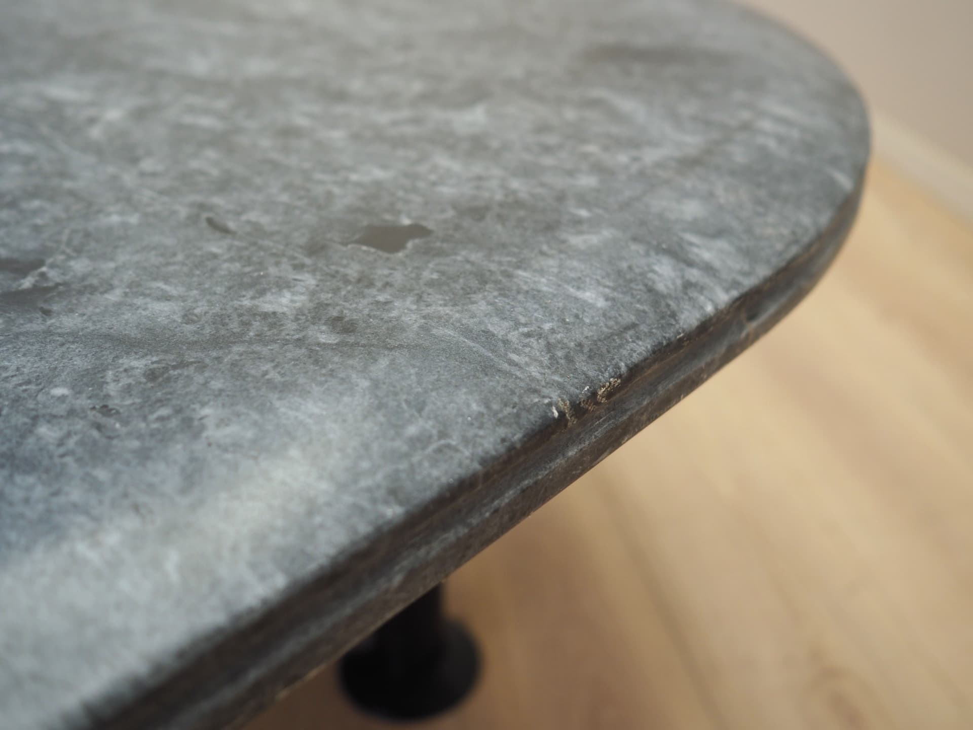 Coffee table, postmodernist, grey marble, transparent glass, black wood, black metal, Italy, 1980s. - 80778