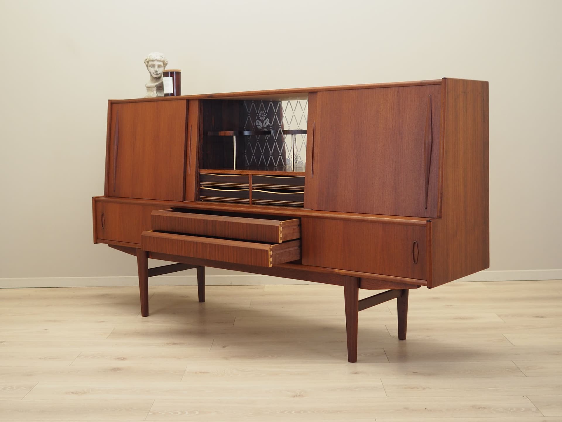 Highboard, brown teak, Denmark, 1970s. - 80818