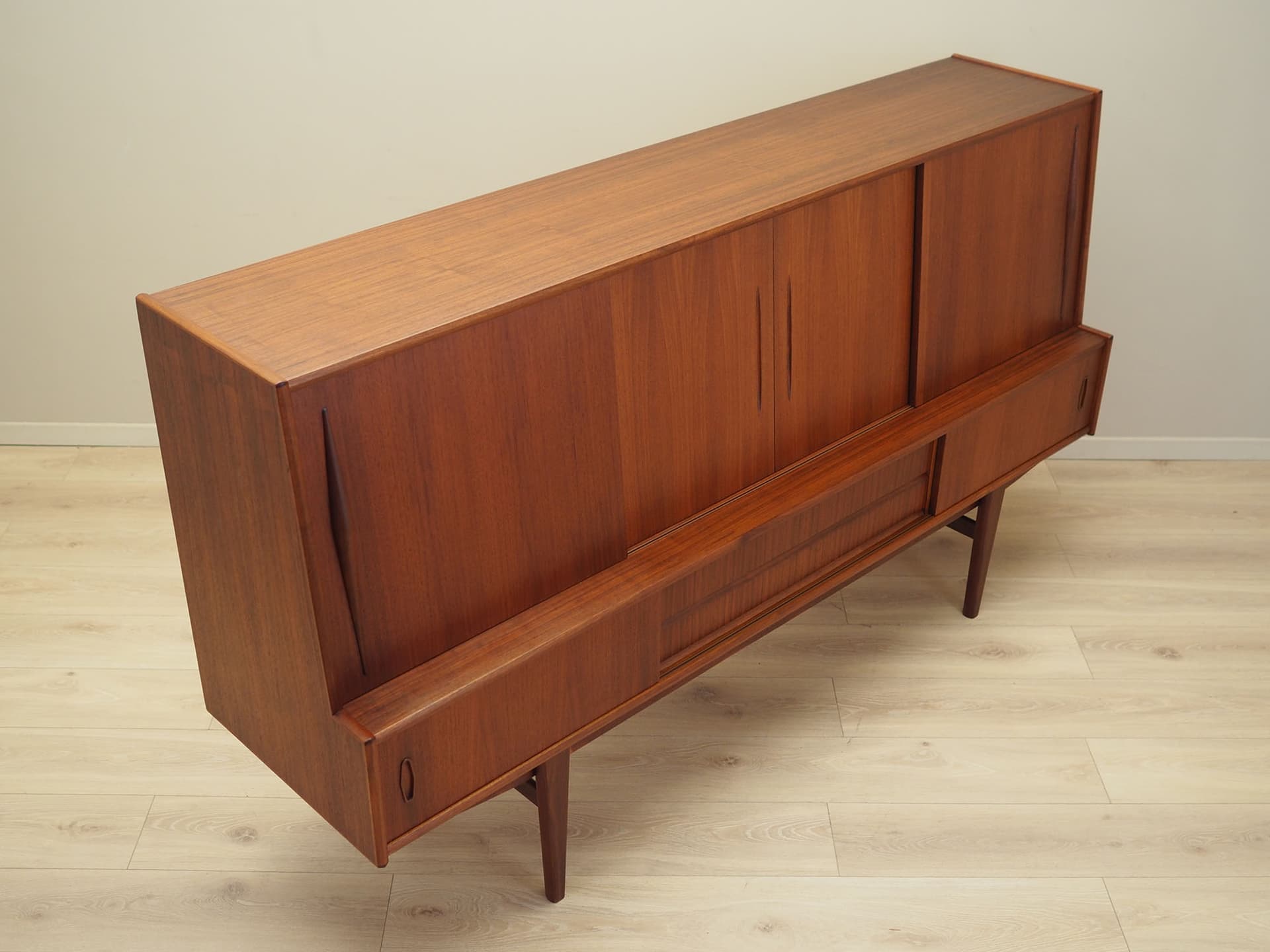 Highboard, brown teak, Denmark, 1970s. - 80819