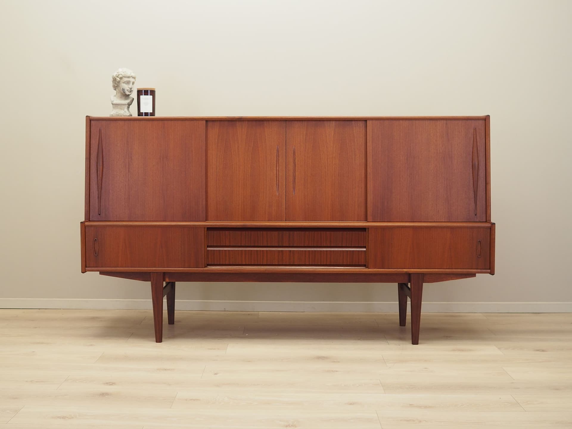 Highboard, brown teak, Denmark, 1970s. - 80816
