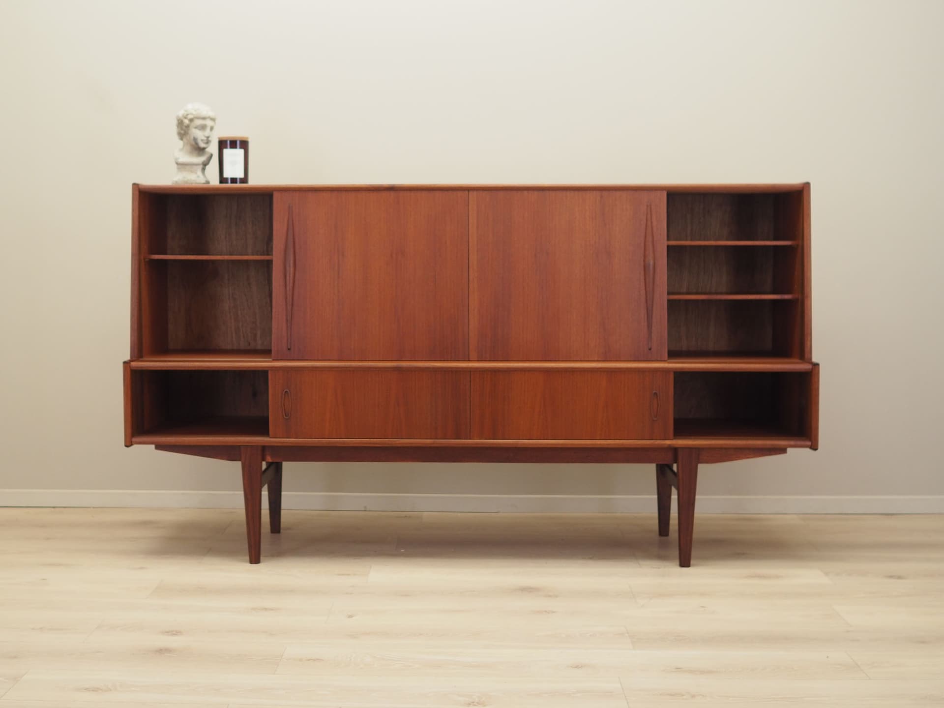 Highboard, brown teak, Denmark, 1970s. - 80817