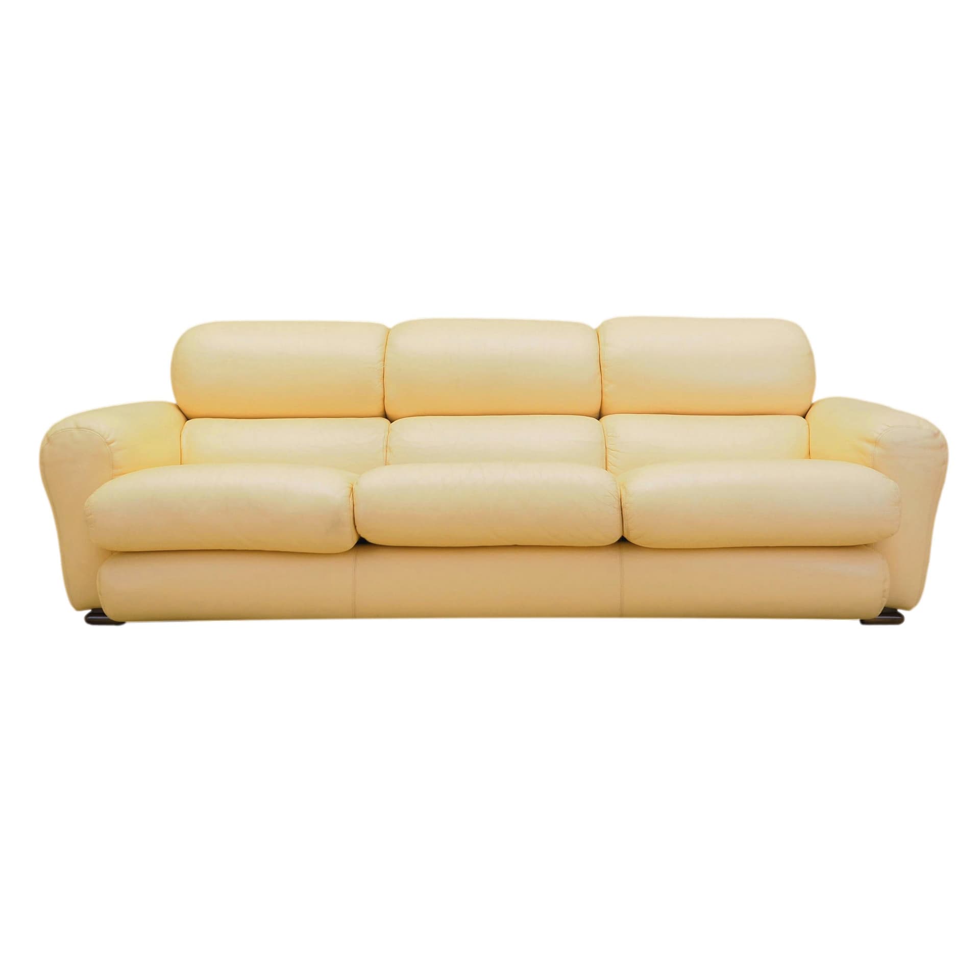 Sofa, żółty, skóra naturalna, Włochy, lata 60.