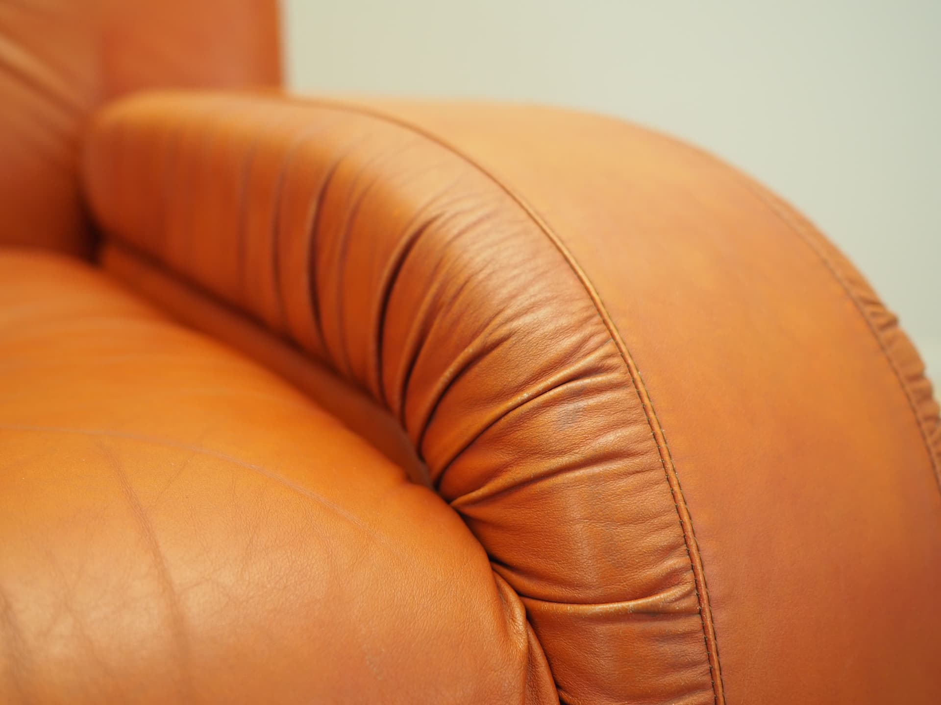 Fotel, pomarańczowy, skóra naturalna, Dania, lata 70. - 81092