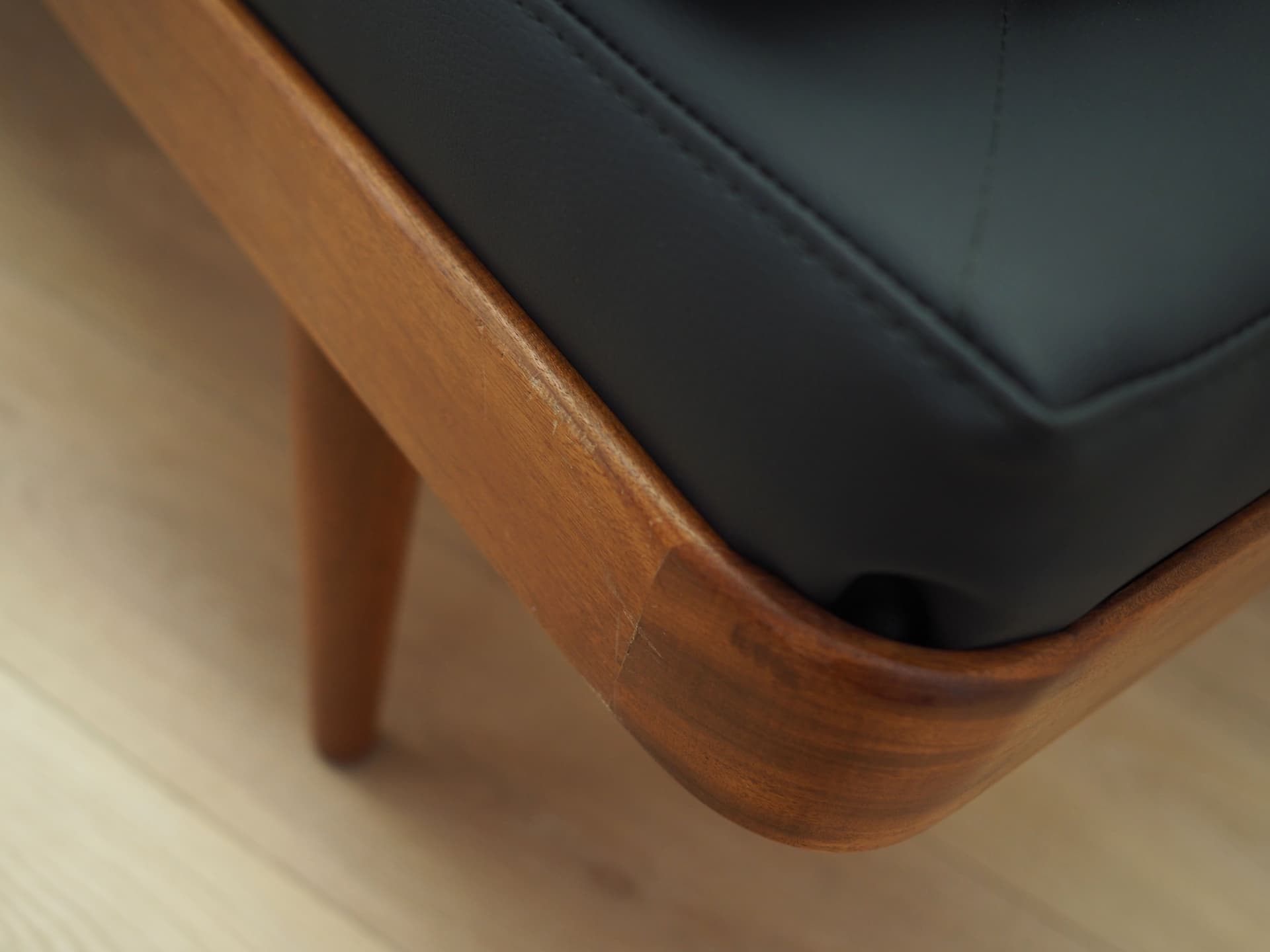 Daybed, brown teak, black eco-leather, Denmark, 1970s. - 81096
