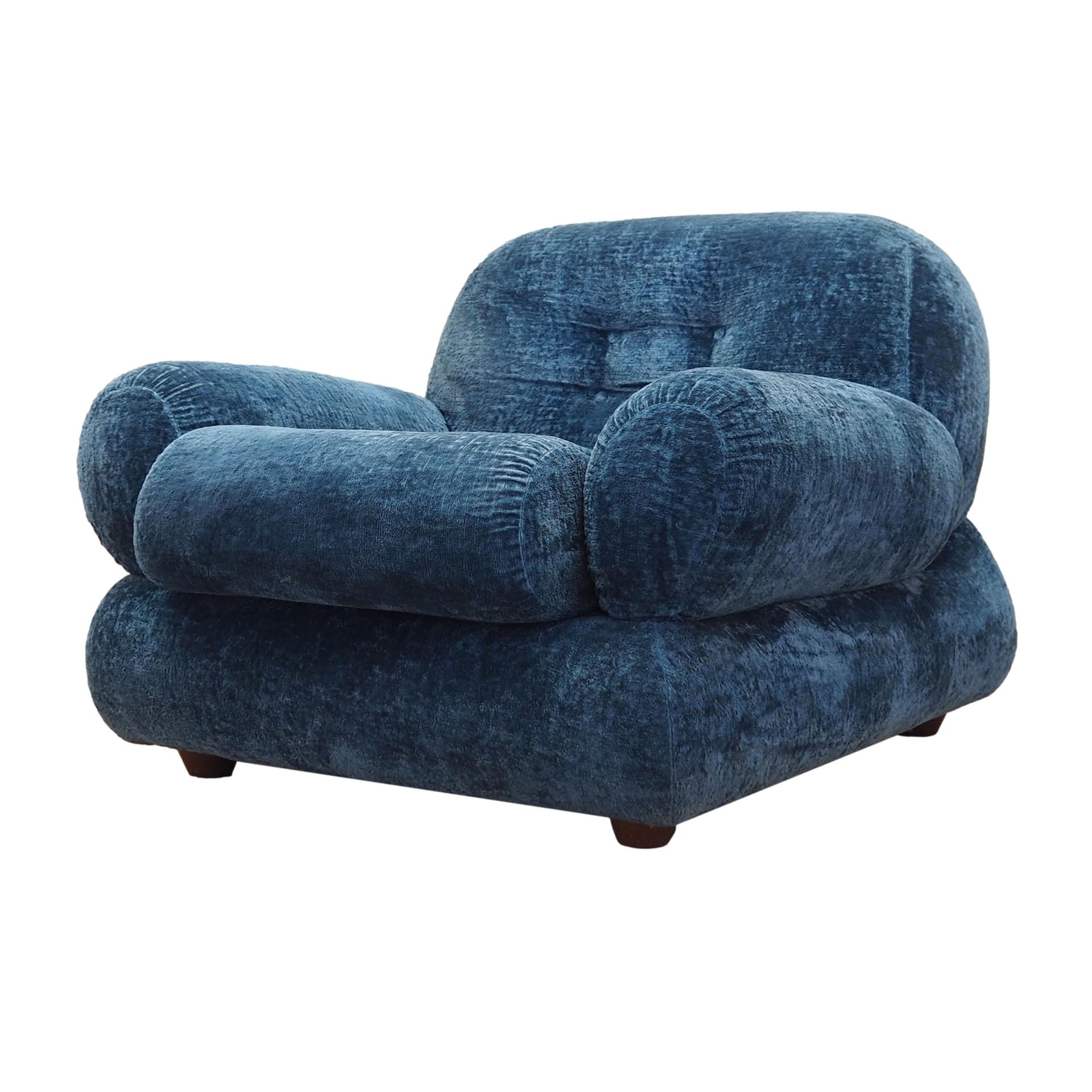 Armchair, blue velvet, Italy, 1970s.